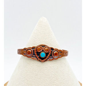Vintage Bell Trading Post Copper Turquoise Child Cuff Bracelet Heart Southwest